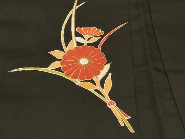平和屋着物#羽織 駒刺繍 草花文 黒地 金彩 正絹 逸品 CABF8813in