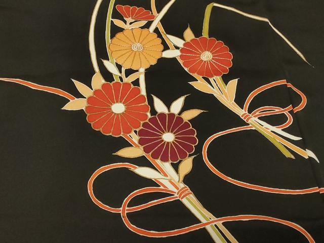 平和屋着物#羽織 駒刺繍 草花文 黒地 金彩 正絹 逸品 CABF8813in