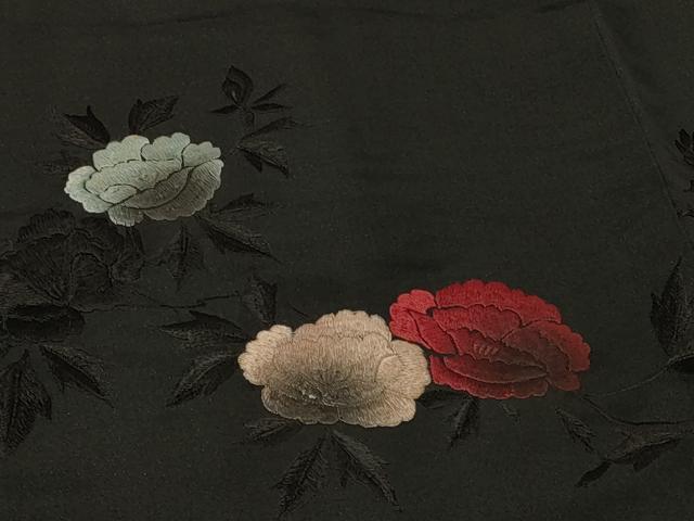 平和屋着物#羽織 総刺繍 草花文 黒地 正絹 逸品 CABF8816in