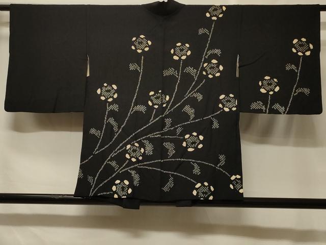平和屋着物#羽織 絞り 枝花文 黒地 正絹 逸品 CABF8823in