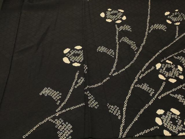 平和屋着物#羽織 絞り 枝花文 黒地 正絹 逸品 CABF8823in