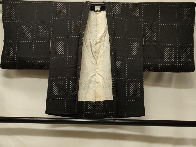 平和屋着物#羽織 絞り 格子柄 黒地 正絹 逸品 CABF8824in