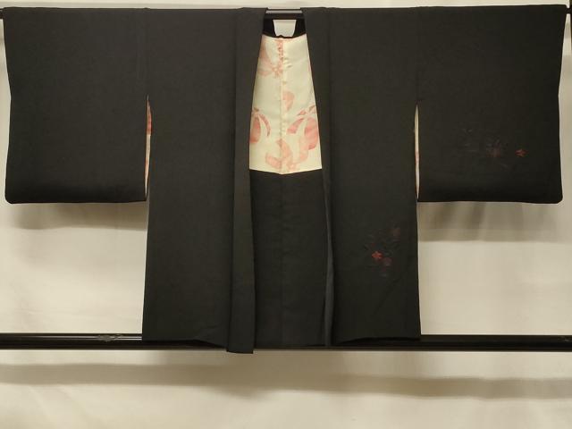 平和屋着物#羽織 総刺繍 枝葉文 黒地 正絹 逸品 CABF8835in