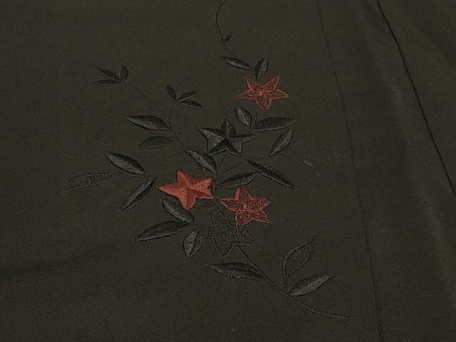平和屋着物#羽織 総刺繍 枝葉文 黒地 正絹 逸品 CABF8835in