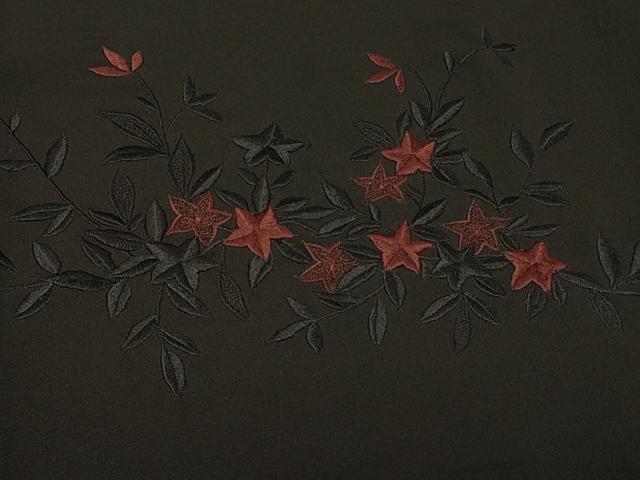 平和屋着物#羽織 総刺繍 枝葉文 黒地 正絹 逸品 CABF8835in