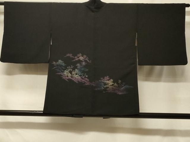 平和屋着物#羽織 寿光織 風景文 黒地 金糸 正絹 逸品 CABF8836in