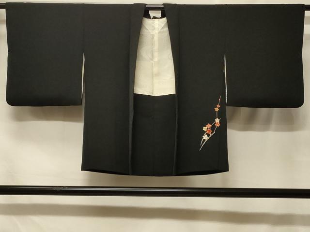 平和屋着物#羽織 駒刺繍 総刺繍 槍梅文 黒地 正絹 逸品 CABF8838in