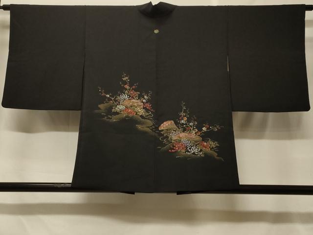 平和屋着物#羽織 寿光織 文箱草花文 黒地 金銀糸 正絹 逸品 CABF8847in