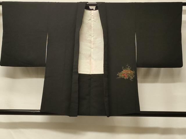 平和屋着物#羽織 寿光織 文箱草花文 黒地 金銀糸 正絹 逸品 CABF8847in