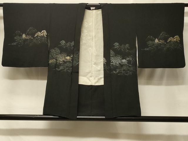 平和屋着物#羽織 寿光織 遠山風景文 黒地 金銀糸 正絹 逸品 CABF8851in