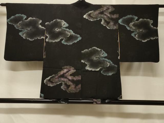 平和屋着物#羽織 寿光織 雲重ね文 黒地 金銀糸 正絹 逸品 CABF8856in
