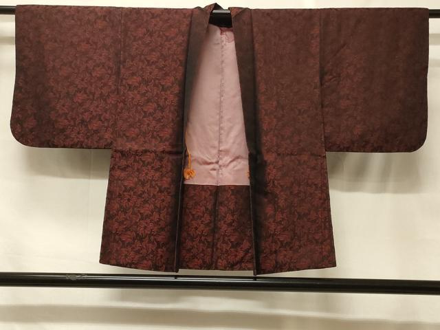 平和屋着物#羽織 草花文 黒地 交織 CABF8857in