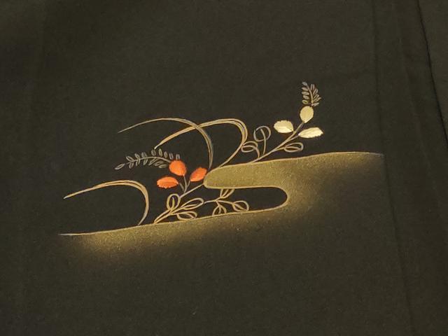 平和屋着物#羽織 刺繍 束ね熨斗草花文 黒地 金彩 正絹 逸品 未使用 CABF8869in