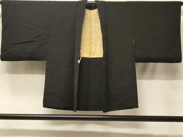 平和屋着物#羽織 寿光織 草花文 黒地 銀糸 正絹 逸品 CABF8871in