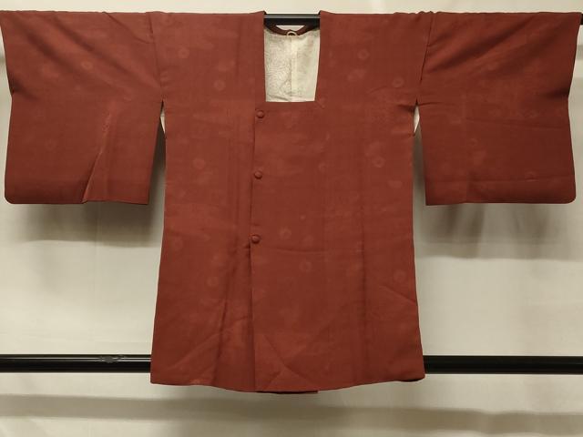 平和屋着物#道行コート 色無地 エ霞格子菊地紋 栗梅色 正絹 逸品 CABF8890in