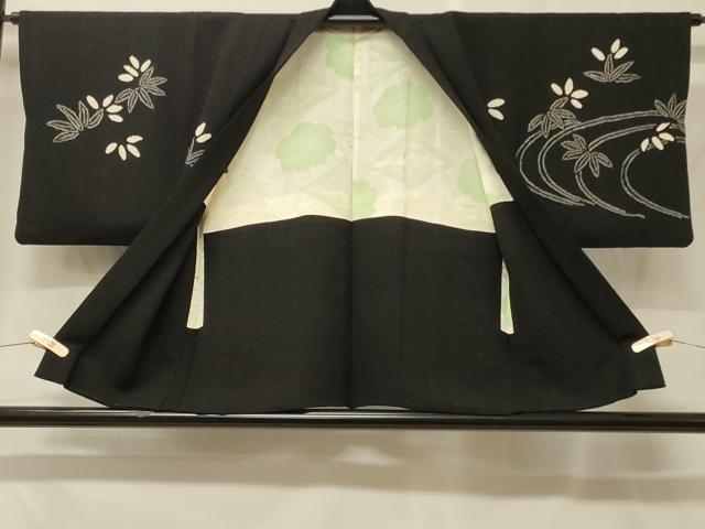 平和屋着物#羽織 絞り 流水舞葉文 黒地 正絹 逸品 CABF8914in