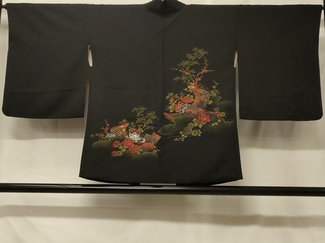 平和屋着物#羽織 寿光織 文箱巻物花文 黒地 金銀糸 正絹 逸品 CABF8915in