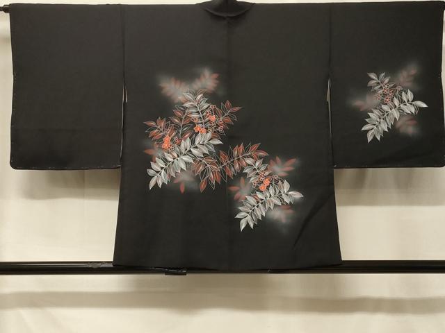 平和屋着物#羽織 草花文 黒地 銀彩 正絹 逸品 未使用 CABF8919in