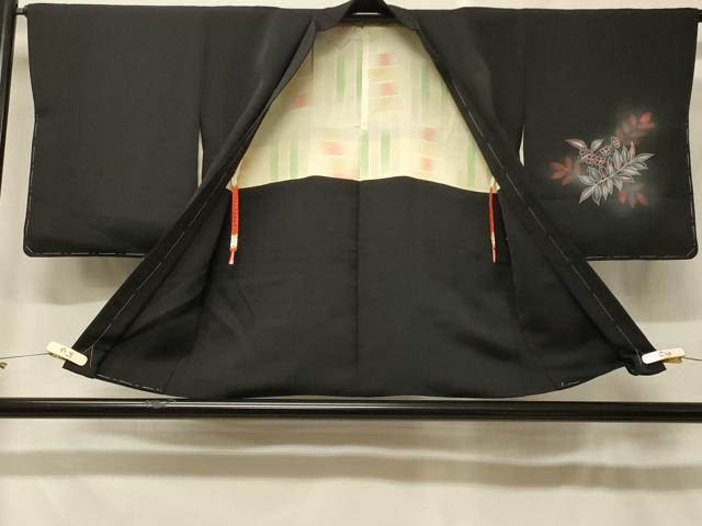 平和屋着物#羽織 草花文 黒地 銀彩 正絹 逸品 未使用 CABF8919in
