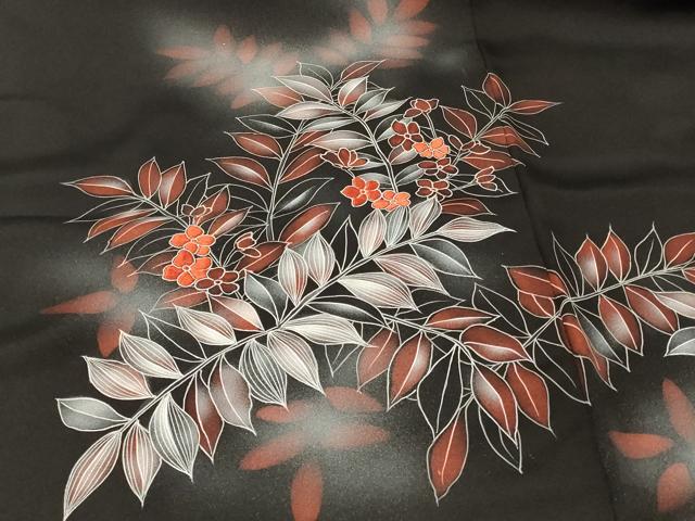 平和屋着物#羽織 草花文 黒地 銀彩 正絹 逸品 未使用 CABF8919in