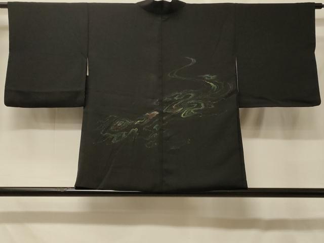 平和屋着物#羽織 寿光織 霞文 黒地 銀糸 正絹 逸品 CABF8924in