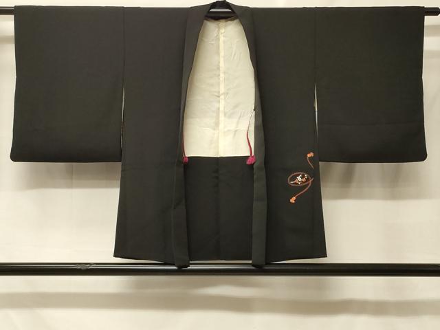 平和屋着物#羽織 総刺繍 鏡裏草花文 黒地 金糸 正絹 逸品 CABF8930in