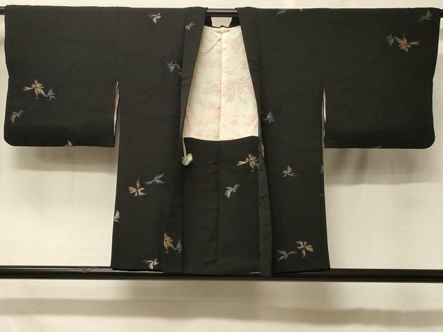 平和屋着物#羽織 寿光織 枝花文 黒地 金糸 正絹 逸品 CABF8932in