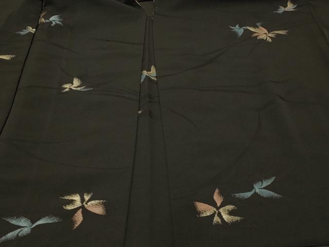 平和屋着物#羽織 寿光織 枝花文 黒地 金糸 正絹 逸品 CABF8932in
