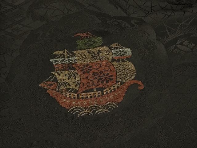 平和屋着物#羽織 寿光織 南蛮船 黒地 銀糸 正絹 逸品 未使用 CABF8933in