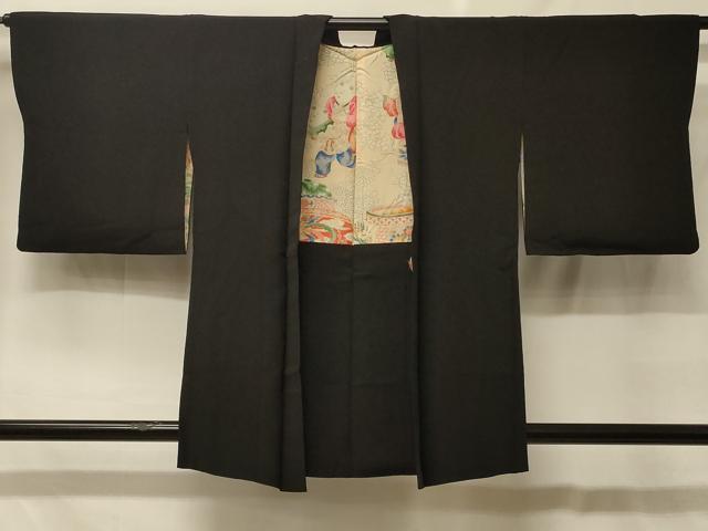 平和屋着物#羽織 寿光織 笹の葉文 黒地 金銀糸 正絹 逸品 未使用 CABF8934in