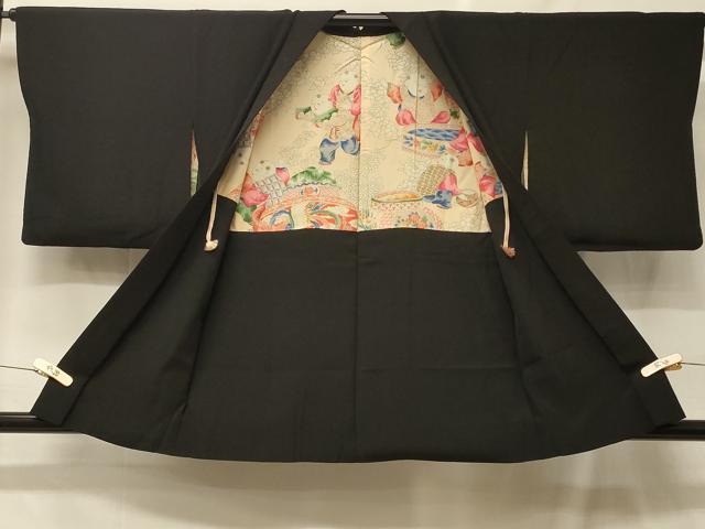 平和屋着物#羽織 寿光織 笹の葉文 黒地 金銀糸 正絹 逸品 未使用 CABF8934in