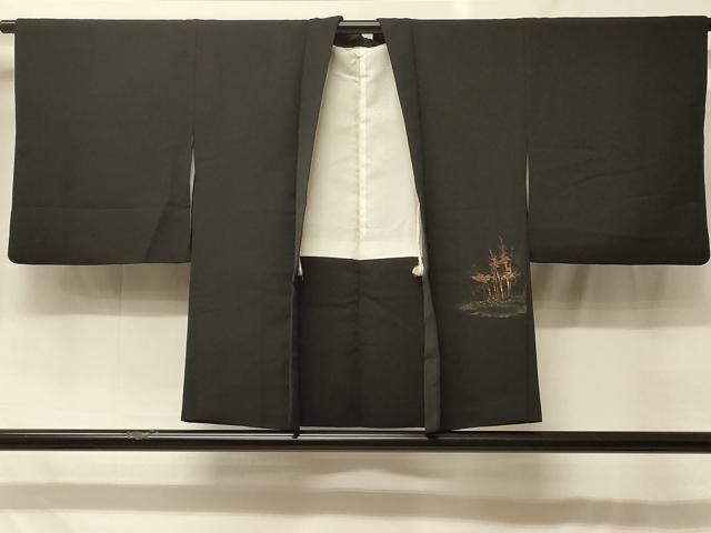 平和屋着物#羽織 寿光織 遠山笹竹文 黒地 金糸 正絹 逸品 CABF8937in