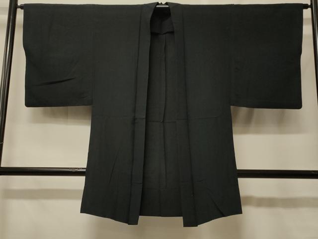 平和屋着物#男性 長羽織 紬地 単衣 黒地 正絹 逸品 CABF8950in