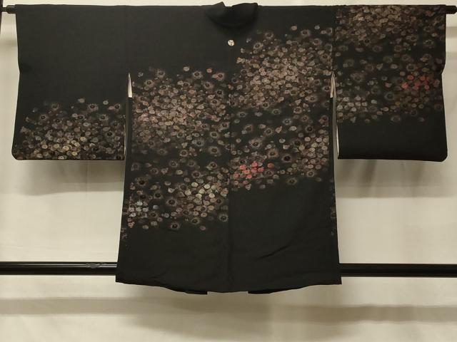平和屋着物#羽織 寿光織 草花文 黒地 銀糸 正絹 逸品 CABF8957in