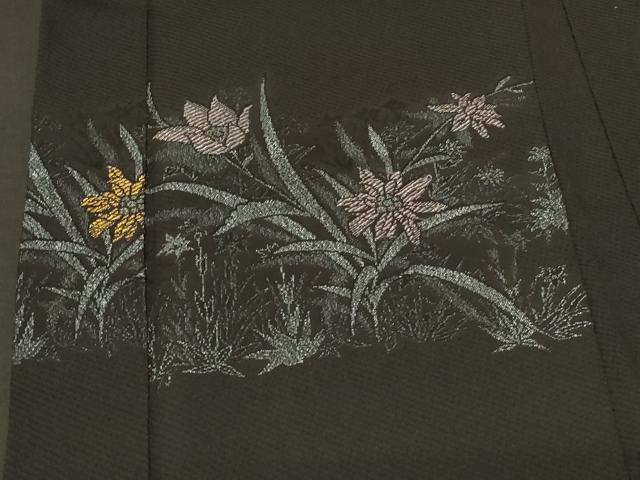 平和屋着物#羽織 寿光織 草花文 黒地 金銀糸 正絹 逸品 CABF8958in