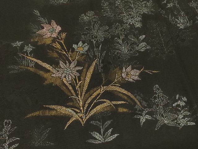 平和屋着物#羽織 寿光織 草花文 黒地 金銀糸 正絹 逸品 CABF8958in