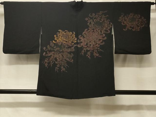 平和屋着物#羽織 寿光織 乱菊 黒地 金糸 正絹 逸品 CABF8959in
