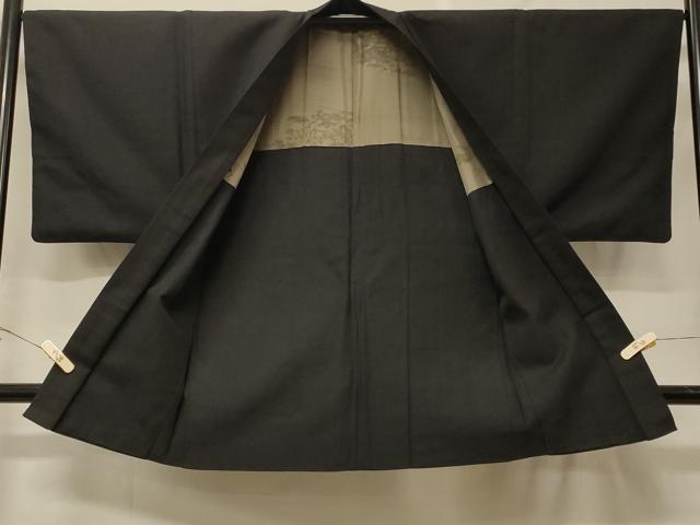 平和屋着物#男性 長羽織 お召縮緬 黒地 正絹 逸品 CABF8962in