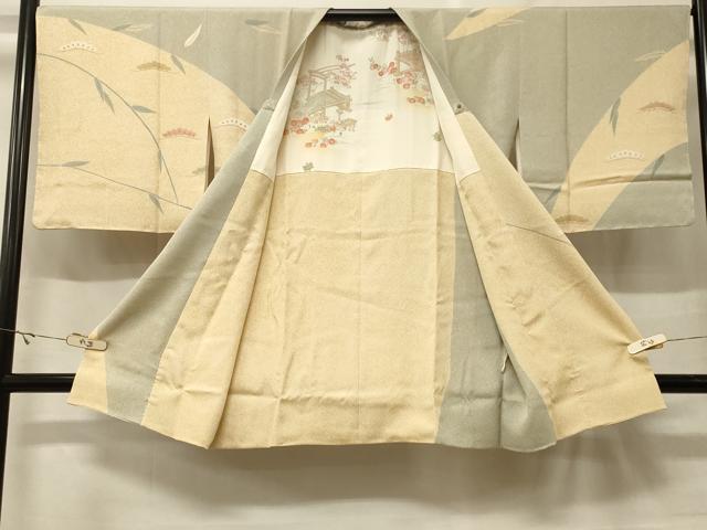 平和屋着物#京友禅の第一人者 松井青々 道行コート 松笹文 金彩 ロング丈 正絹 逸品 未使用 CABF8963in
