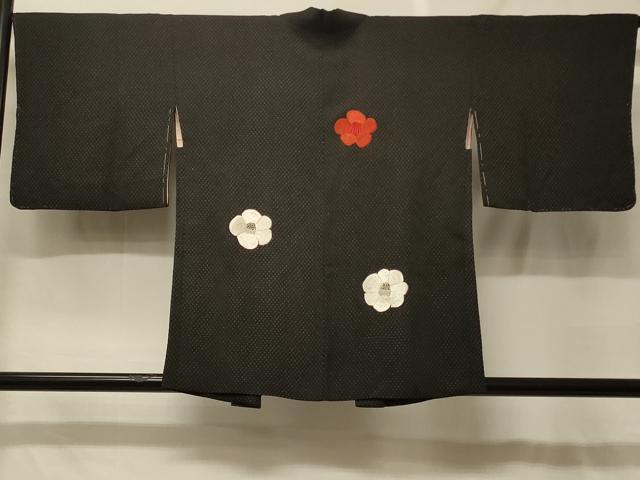 平和屋着物#羽織 刺繍 椿 黒地 銀糸 正絹 逸品 CABF8984in