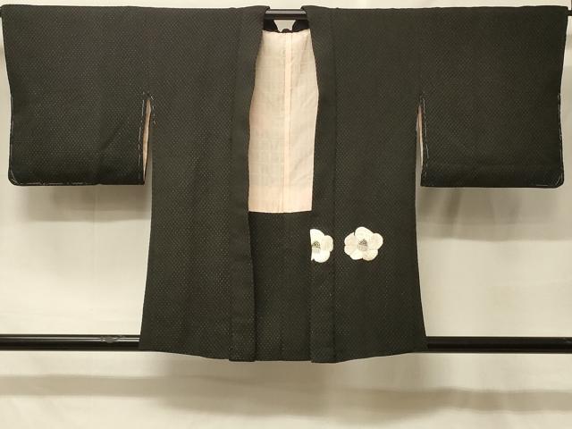 平和屋着物#羽織 刺繍 椿 黒地 銀糸 正絹 逸品 CABF8984in