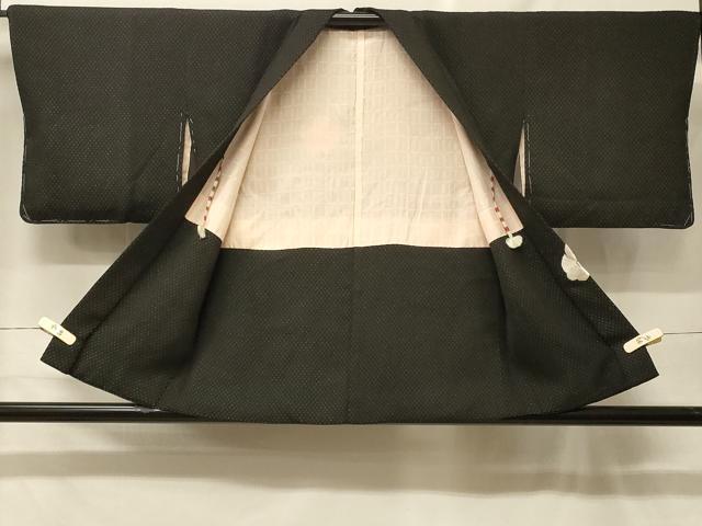 平和屋着物#羽織 刺繍 椿 黒地 銀糸 正絹 逸品 CABF8984in
