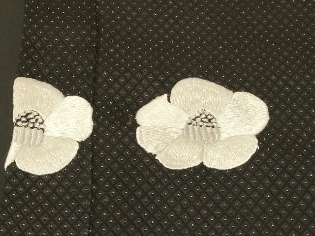 平和屋着物#羽織 刺繍 椿 黒地 銀糸 正絹 逸品 CABF8984in