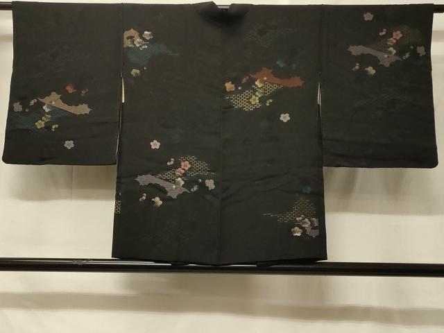 平和屋着物#羽織 寿光織 霞舞花文 黒地 金銀糸 正絹 逸品 CABF8986in