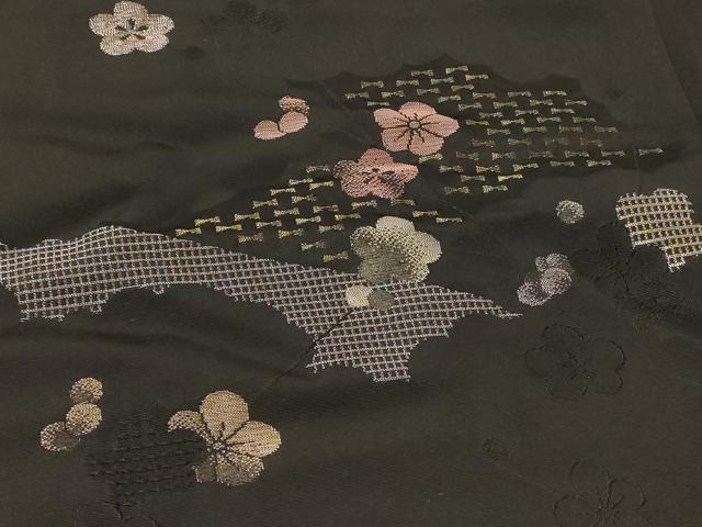 平和屋着物#羽織 寿光織 霞舞花文 黒地 金銀糸 正絹 逸品 CABF8986in