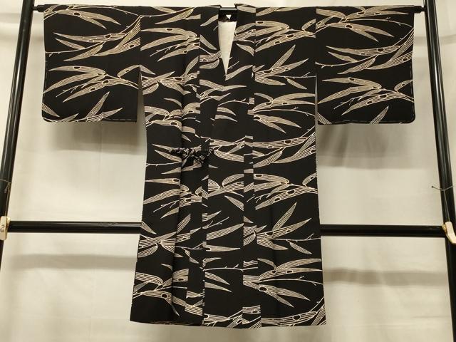 平和屋着物#道中着 笹の葉文 黒地 ロング丈 正絹 逸品 未使用 CABF8988in