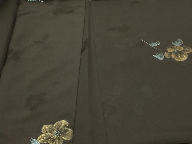 平和屋着物#羽織 寿光織 草花文 黒地 金糸 正絹 逸品 CABF8993in