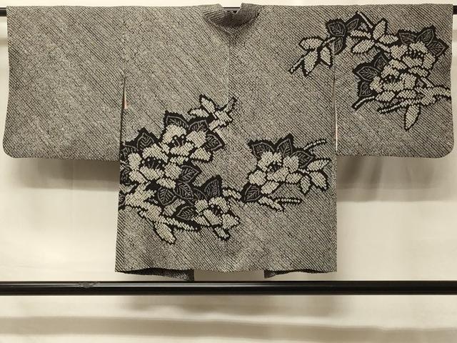 平和屋着物#羽織 総絞り 草花文 黒地 正絹 逸品 CABF9011in