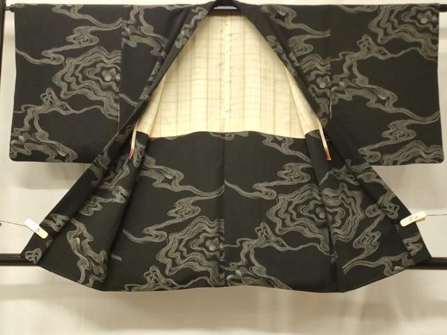 平和屋着物#羽織 墨流し文様 黒地 正絹 逸品 CABF9047in