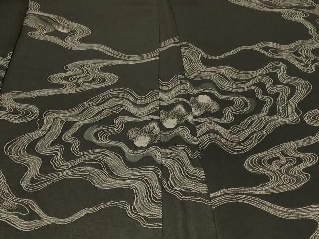 平和屋着物#羽織 墨流し文様 黒地 正絹 逸品 CABF9047in
